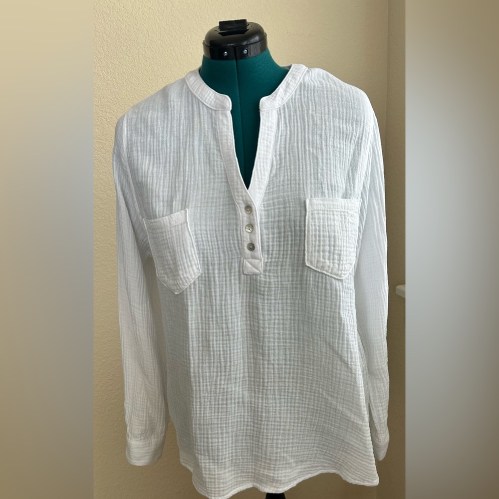 Mote Anthropologie Top Womens XXL White Button Front Quilted Cotton Shirt - Picture 2 of 10